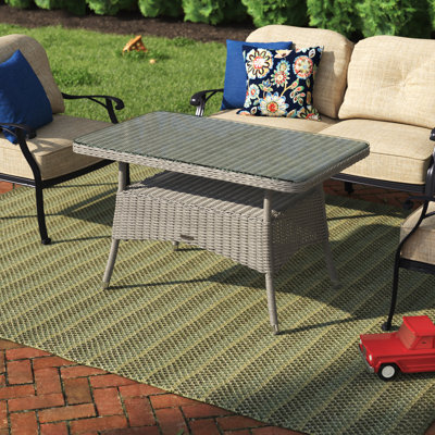 Acuff 43" Wide 26" Height All Weather Resin Wicker Cocktail Table With Glass Top