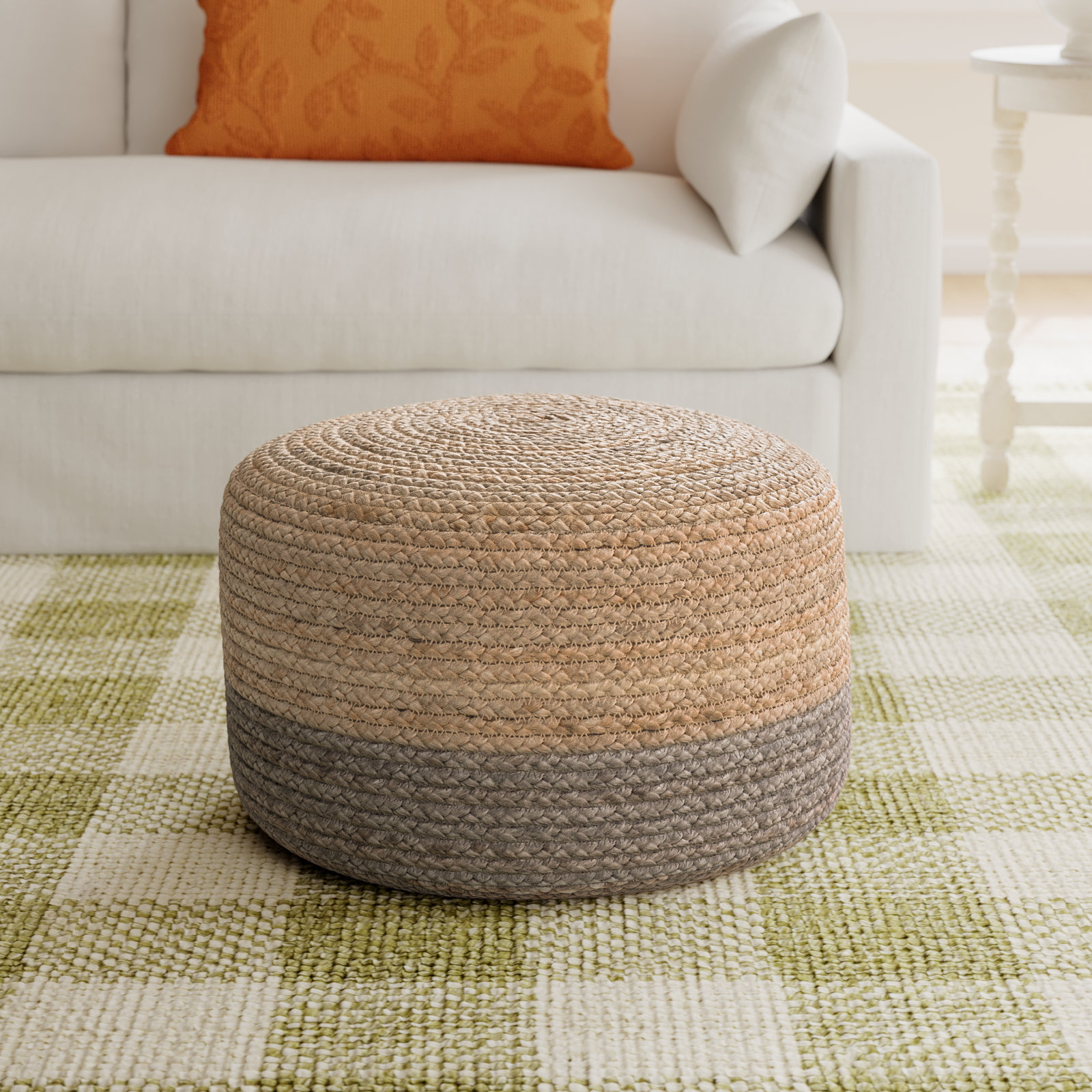 Teele 18" Pouffe, Taupe Jute