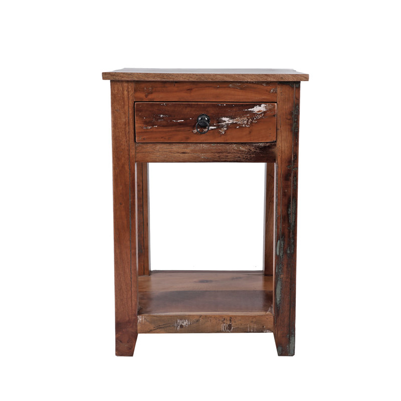 Table de bout à 1 tiroir en bois massif antique