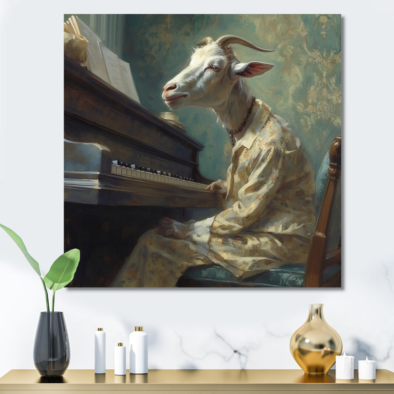 Chèvre jouant de la musique II sur toile, H 36 po x l 36 po x P 1,5 po, Toile tendue
