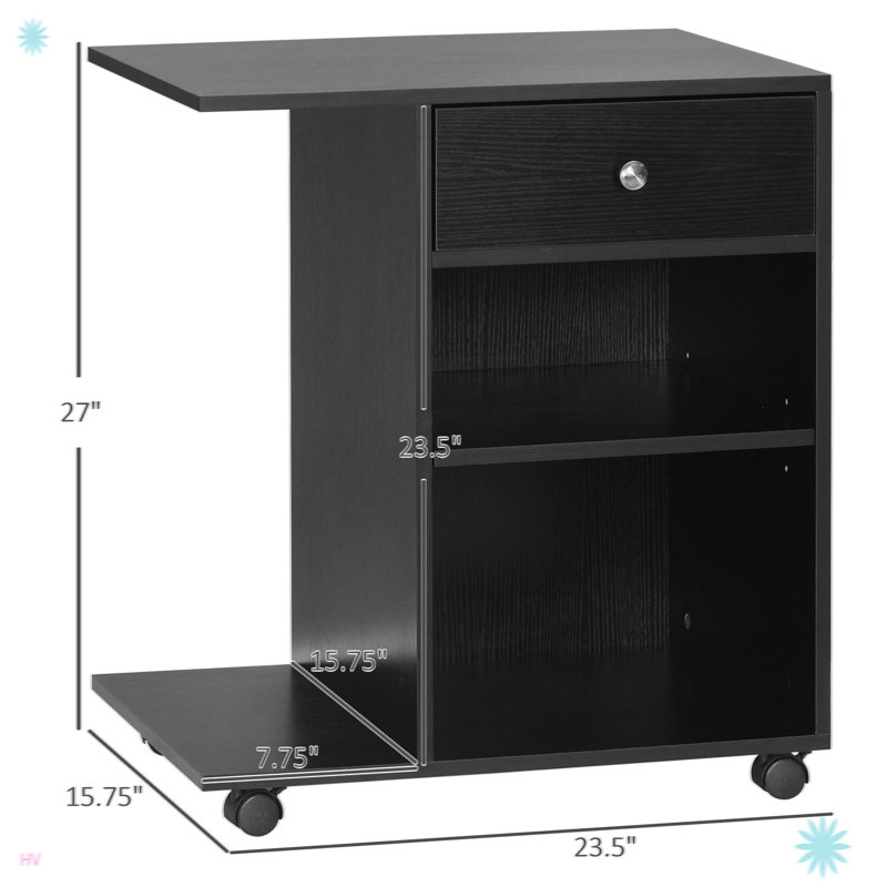 Vinsetto Printer Table Desk, Rolling Cart Stand With Wheels And Adjustable Shelf