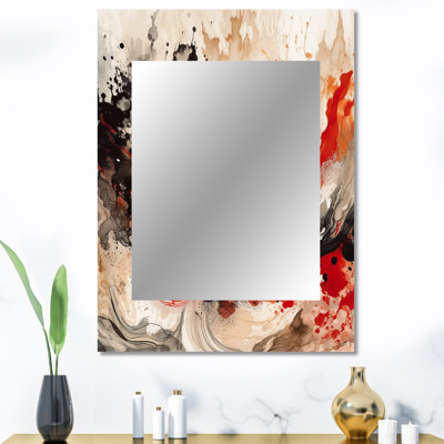 Agate rouge rouge et noire II - miroir décoratif abstrait, miroir mural moderne, impression d'art en métal