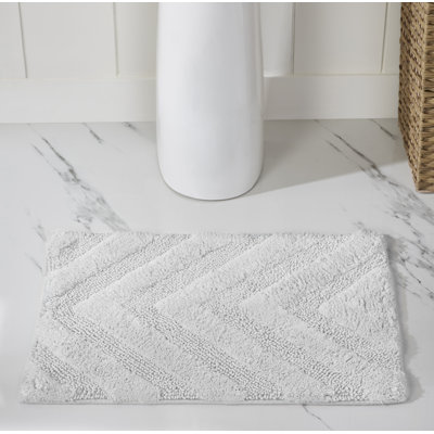 Branston 100% Cotton 1990 GSM Tufted Bath Rug with Non-Slip Backing, OEKO-TEX Certified, Machine Washable, Luxurious Chevron Pattern, Ultra Soft & Absorbent Bathroom Rug, 17" x 24" Rectangle, White