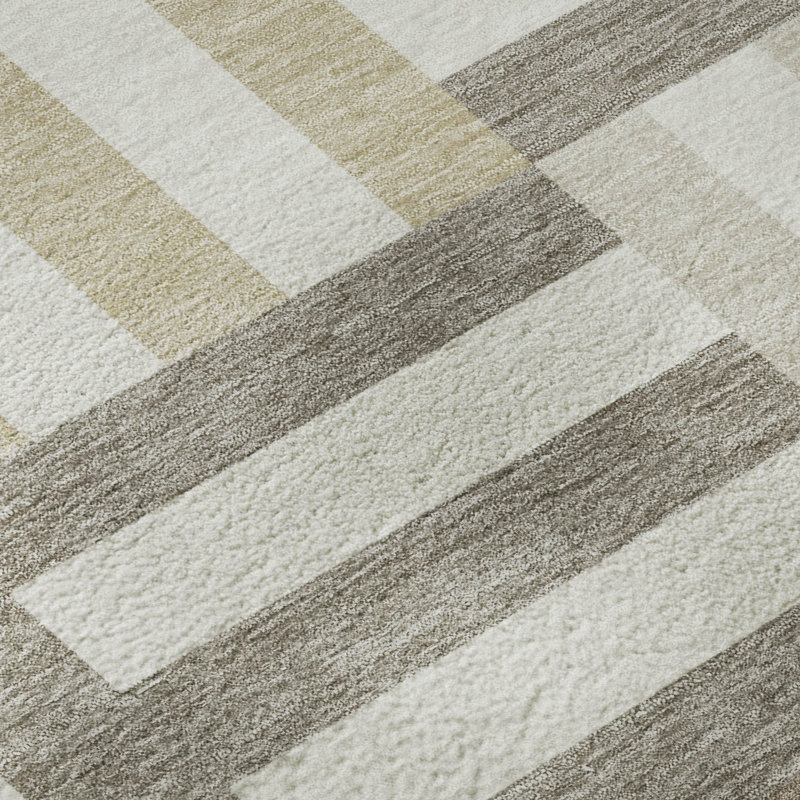 Premium Machine Washable Mayfield AMF2332 Geometric Rug, Ivory, 8' Round