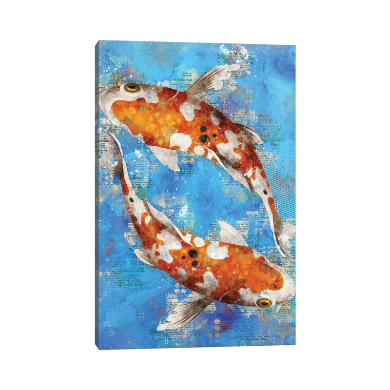 Koi Fishes Blue by Durro Art - Wrapped Canvas Print, 20.32 cm H x 30.48 cm W