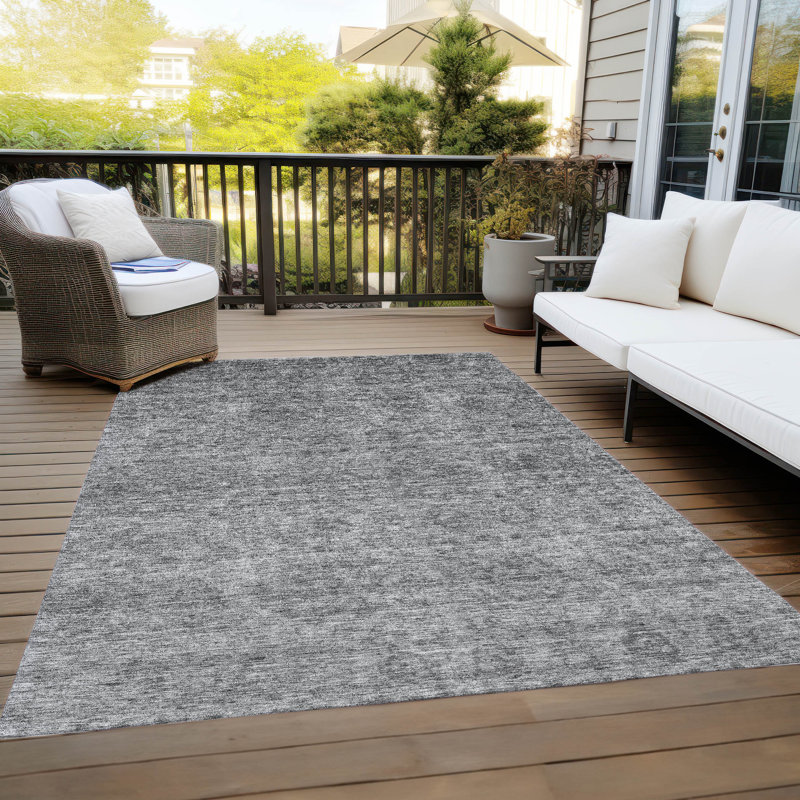 Gray Synthetic 3' x 5' Machine Washable Indoor/Outdoor Rug