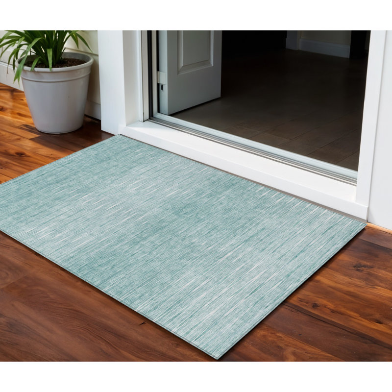 3' X 5' Aqua And Ivory Abstract Washable Indoor Outdoor Area Rug