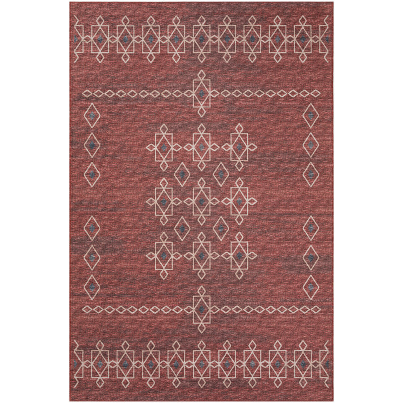 Tapis rouge / blanc / bleu tissé à la machine Anberlynn, Rectangle 9 pi x 12 pi