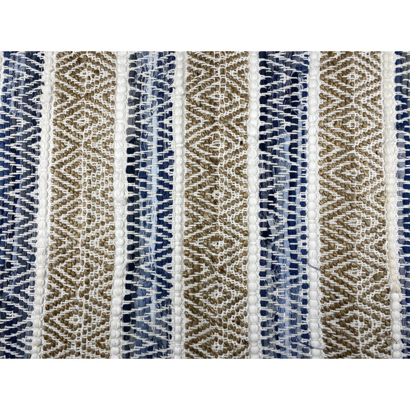 Natural and Denim Striped Cotton Accent Rug, 27" x 45"