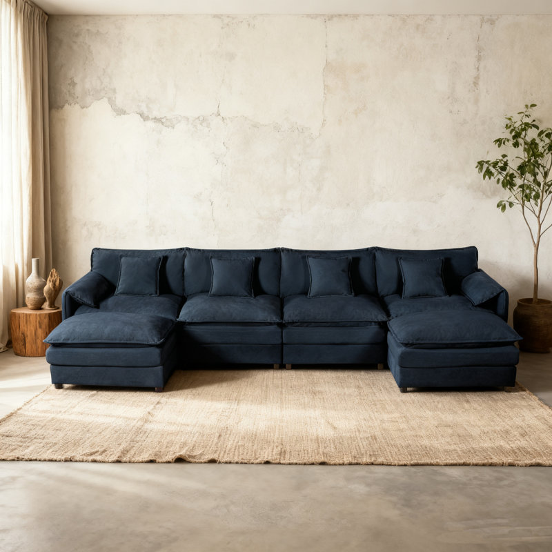 143 Inch 4-Seater U Shaped Couch Set For Living Room,Comfy Cloud Couches With 2 Movable Ottomans And 4 Throw Pillows, DIY Combination