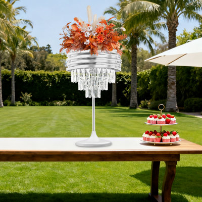 24.8" Modern Silver Crystal Geometric Flower Stand For Wedding Birthday Party Events