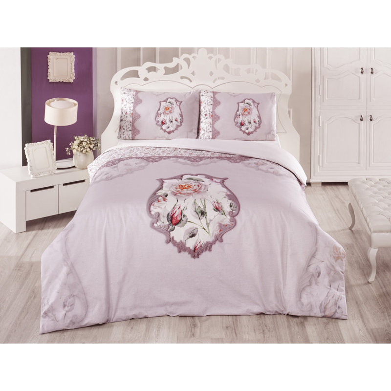 Ensemble de housse de couette 100% coton rose 4 pièces