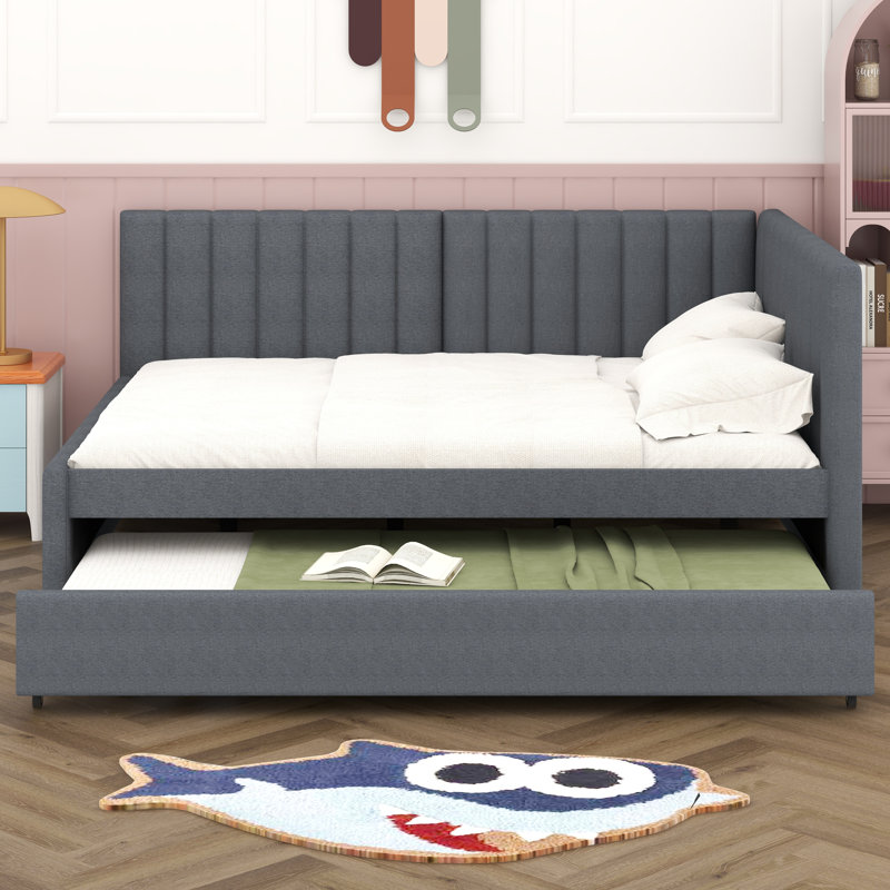 Full Size Upholstered Daybed With Trundle, Gray