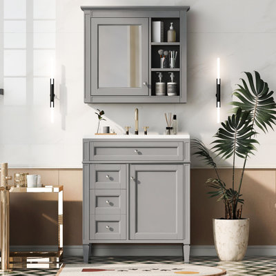 30" Freestanding Bathroom Vanity With Mirror - Concealed Storage For A Tidy Ceramic Top Sink And Functional Elegant Design