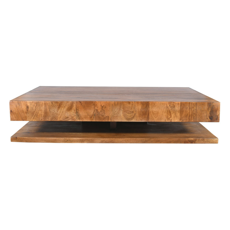 Modern, Solid Wood, Two - Tiered, Rectangular, Contemporary, Brown, Coffee Table, Open Storage, Sled Base Handmade, Low Profile, Storage