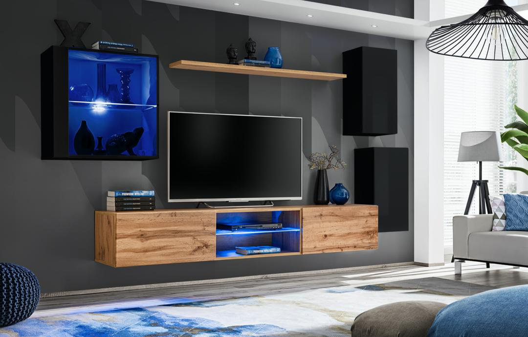 Switch XXIII Wall Entertainment Unit for TVs up to 75 Inch with Blue LED Lighting