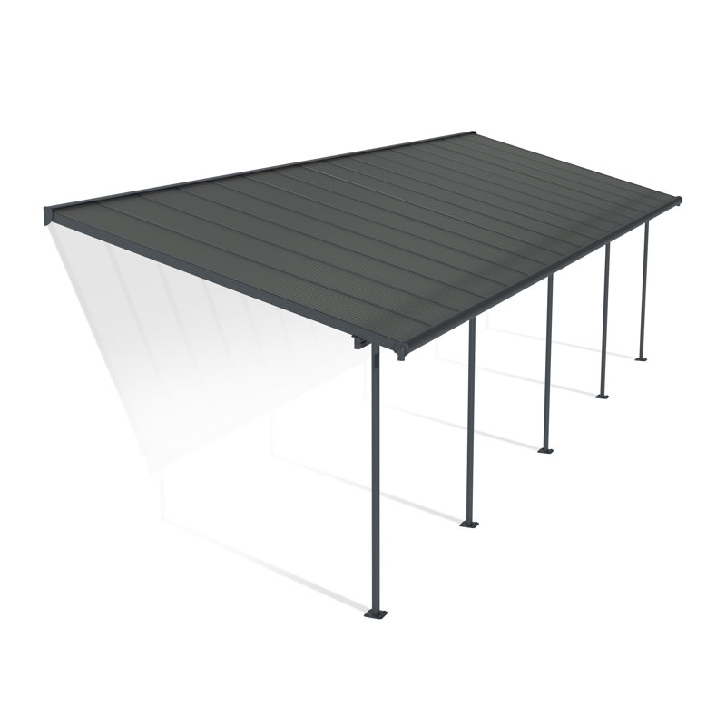 Palram - Canopia Sierra 32' W x 9' 7" D Polycarbonate Aluminum Stationary Patio Awning Gray, 102.4" H x 116.1" W x 382.3" D