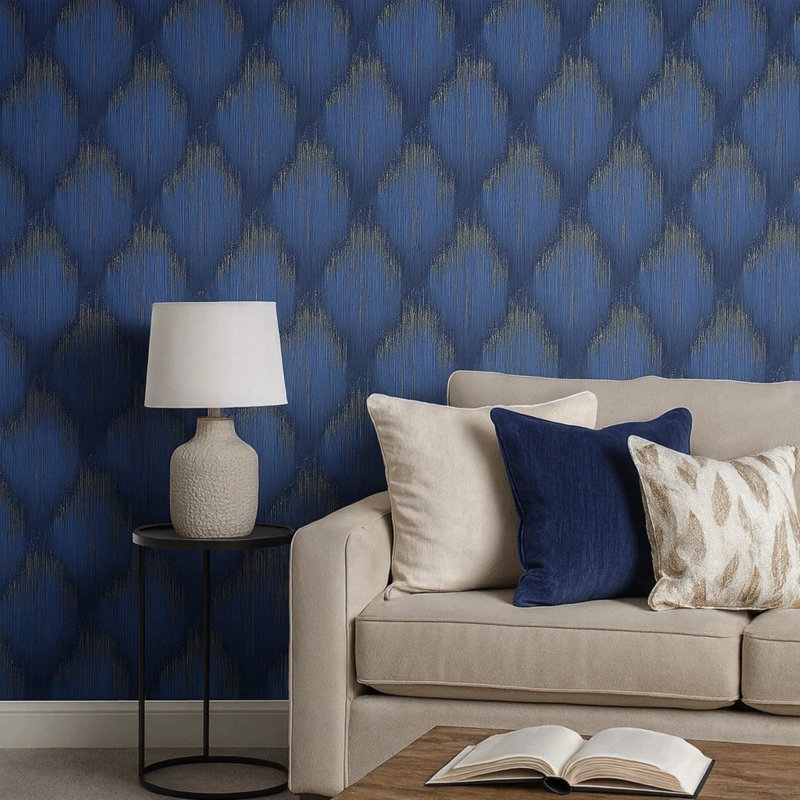 Papier peint texturé abstrait géométrique à rayures géométriques bleu royal