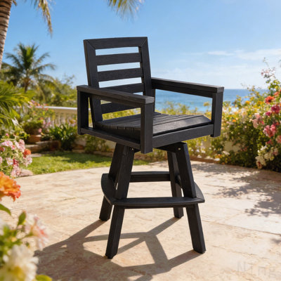 Tabourets de bar pivotants pour l'extérieur, chaise de bar en polyéthylène haute densité de densité carbone avec pivot à 360 ° et dossier en échelle, tabouret de bar toutes saisons pour terrasse, porche, bord de piscine, grain de bois embossé à chaud