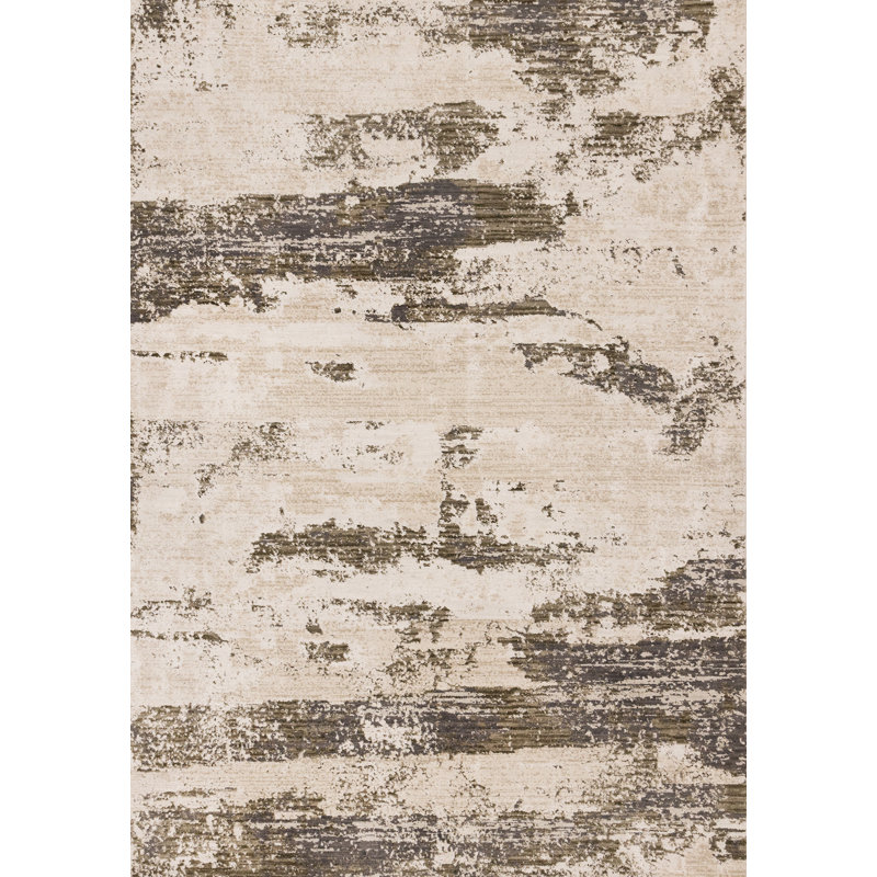 Tapis taupe abstrait à motif crème abstrait Olive, Rectangle 5 pi 3 po x 7 pi 5 po
