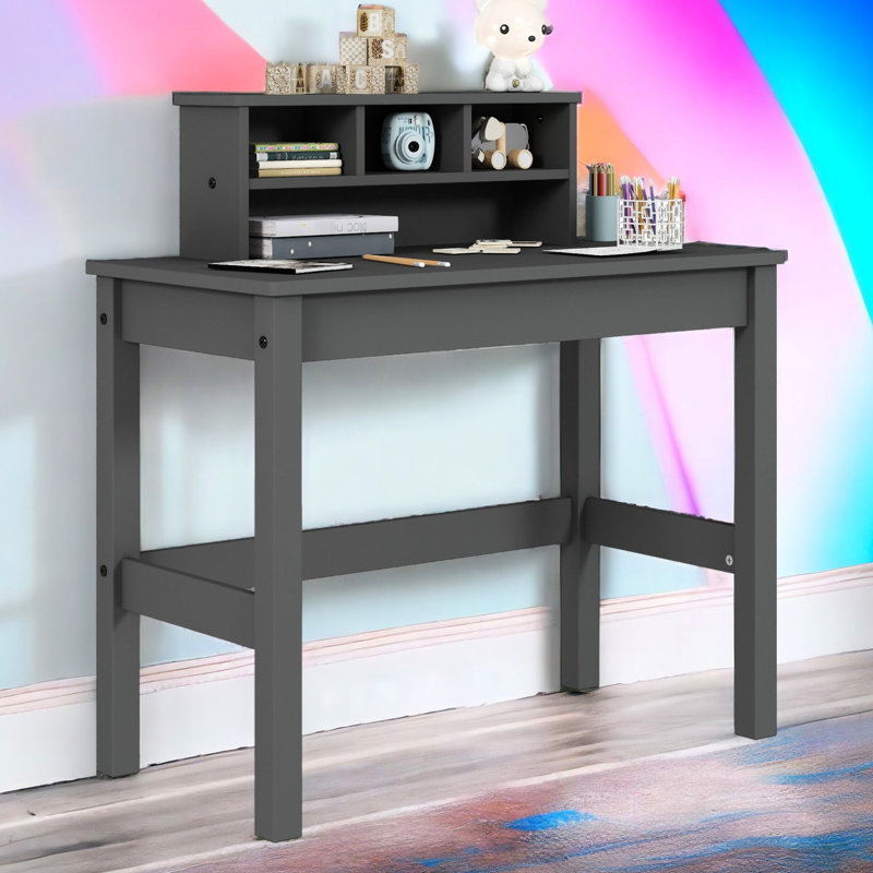 Bureau d'écriture gris avec rangement spacieux - 37 po de hauteur x 35 po de largeur et 17 po de profondeur, bois et synthétique, espace de travail bien rangé fonctionnel 35 po x 17 po x 37 po, bois synthétique