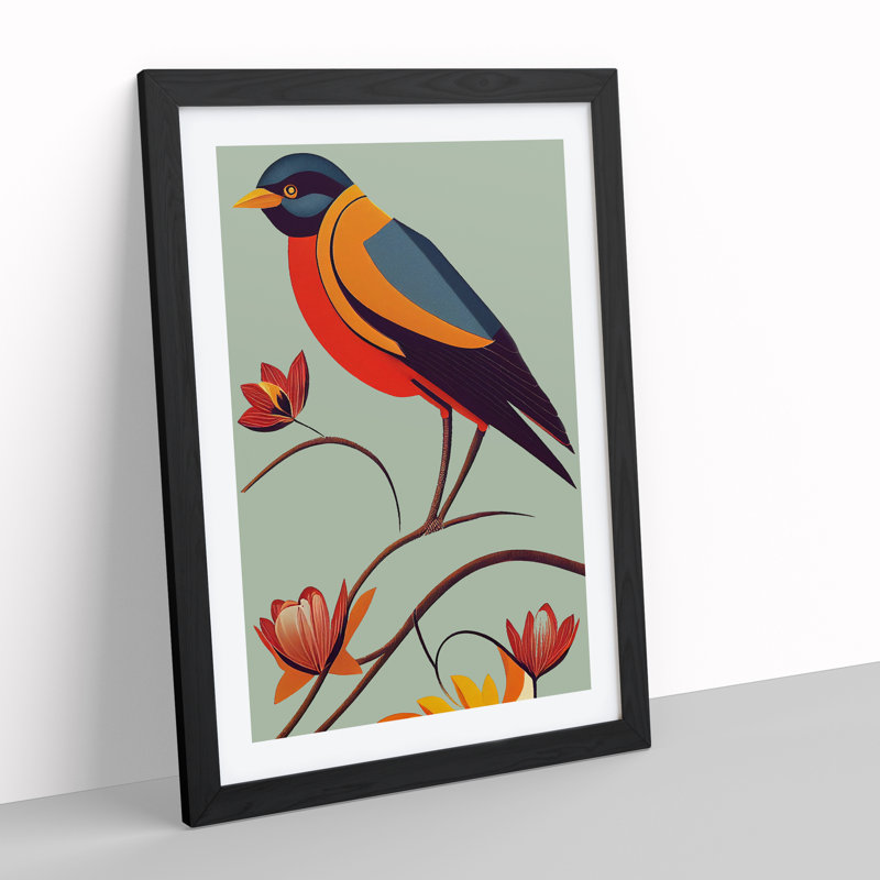Cheerful Bird - Wall Art, Black Framed, 36cm H x 27cm W x 2cm D, White