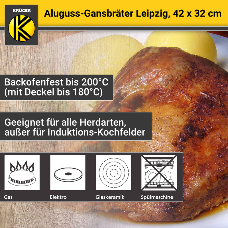 Kruger Leipzig 11 l Non-Stick Cast Aluminium Oval Roaster, 42 cm W