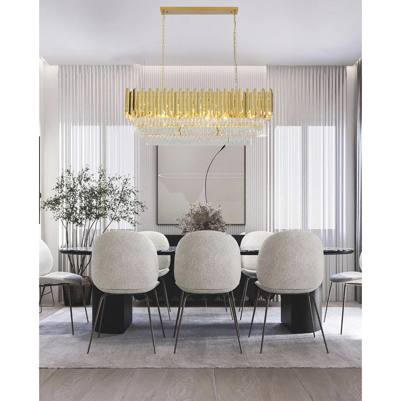 Lustre 14 lumières en acier inoxydable doré avec accents de cristal transparent, Or