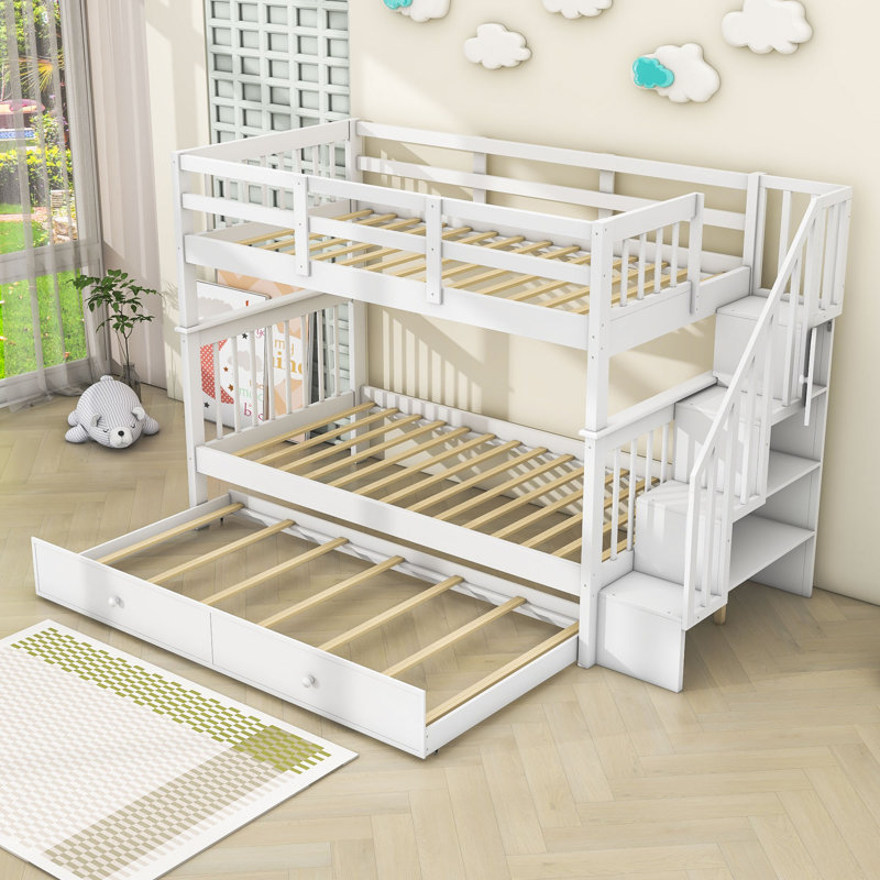 Donnalynn Kids Twin Over Twin Bunk Bed with Trundle, White