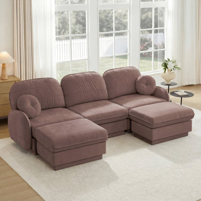 Canapé surdimensionné en U de 105 po en chenille, canapé à assise profonde avec repose-pieds mobile, coussins ronds exquis et coussins de dossier matelassés, pieds à structure encastrée, assemblage facile, convient au salon, à la poussière de rose