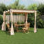 Pavillon de jardin avec rideaux vidaXL 9,8 pi x 9,8 pi acier crème