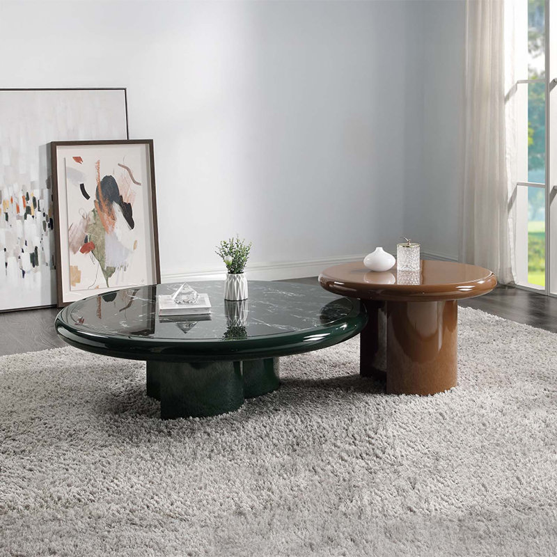 Table de bout ronde, haute brillance brune