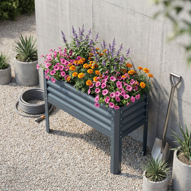 Lit de jardin surélevé avec pieds, pot de fleurs surélevé en métal galvanisé pour légumes et fleurs, Noir, Ensemble de 1