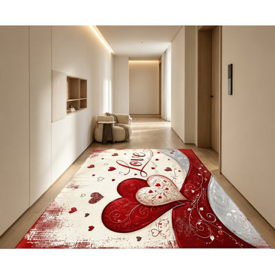 Tapis romantique vintage, motif de cœurs rouges et blancs, design artistique, lavable à la machine, antidérapant, décoration intérieure élégante pour salon, chambre, entrée, cuisine, balcon, appartement
