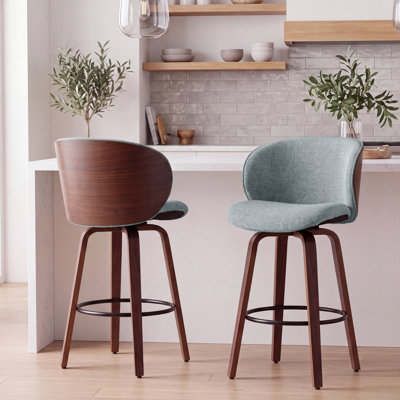 Modern Swivel Bar Stools with Wooden Legs