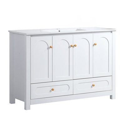 Ensemble de meuble-lavabo avec lavabo en céramique, armoire de rangement avec 4 portes à fermeture douce et 2 tiroirs