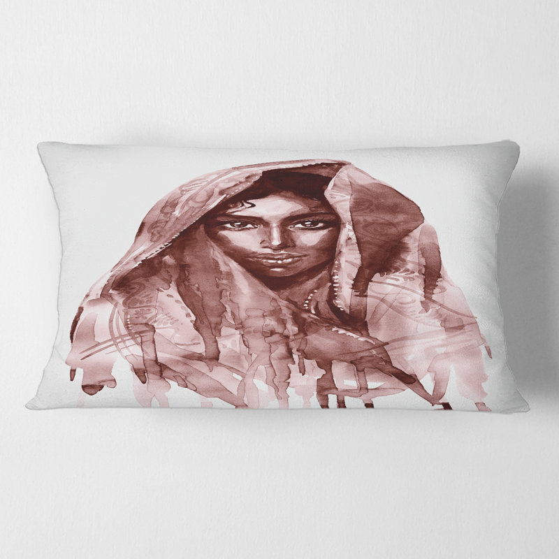 Rectangle, portrait monochrome d'une jeune femme indienne II - Coussin décoratif imprimé moderne