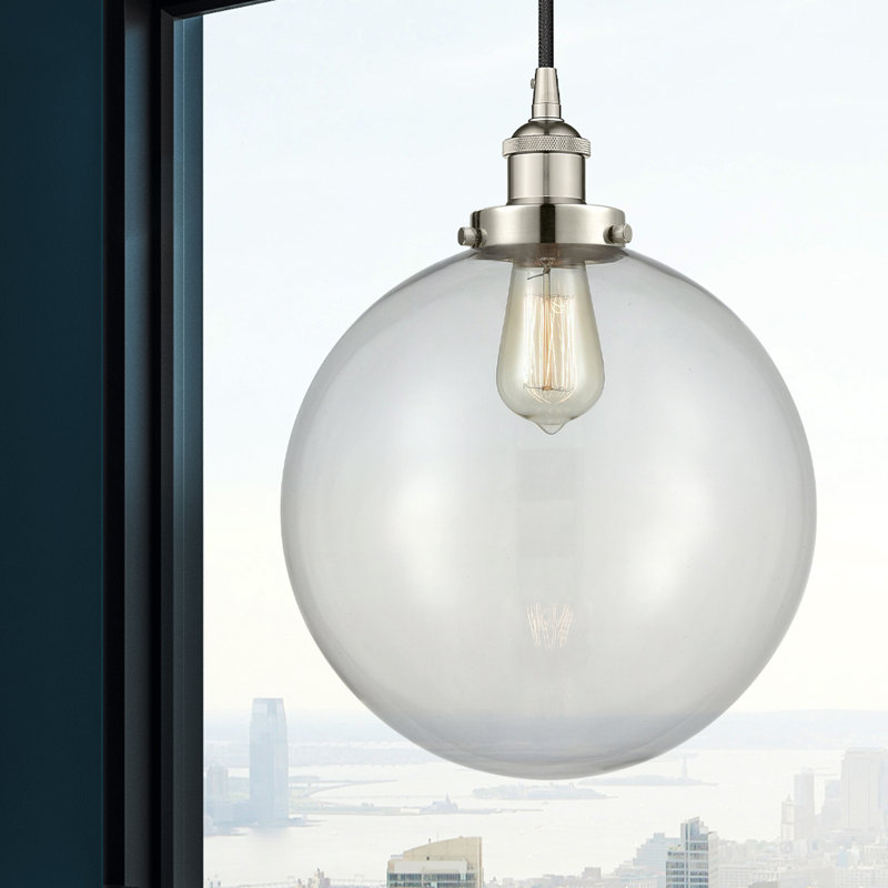 Luminaire suspendu simple à 1 lumière Frederick, H 15,5 po x l 12 po x P 12 po, Transparent, Nickel poli