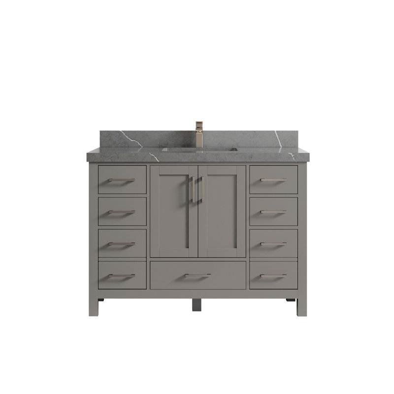 Malibu 48'' Single Bathroom Vanity with Top, Piatra Gray Quartz