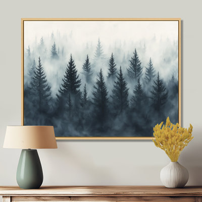 Toile brumeuse, art mural forêt de pins, Lagom