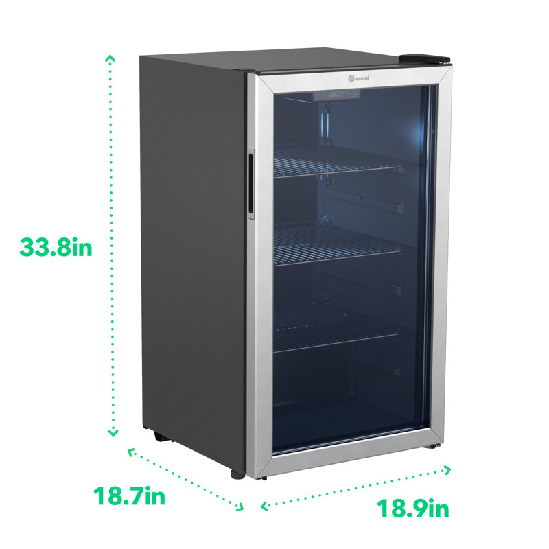 Vremi 3.6 Cubic Foot Beverage Glass Door 3 Adjustable Shelves Mini Fridge, Black