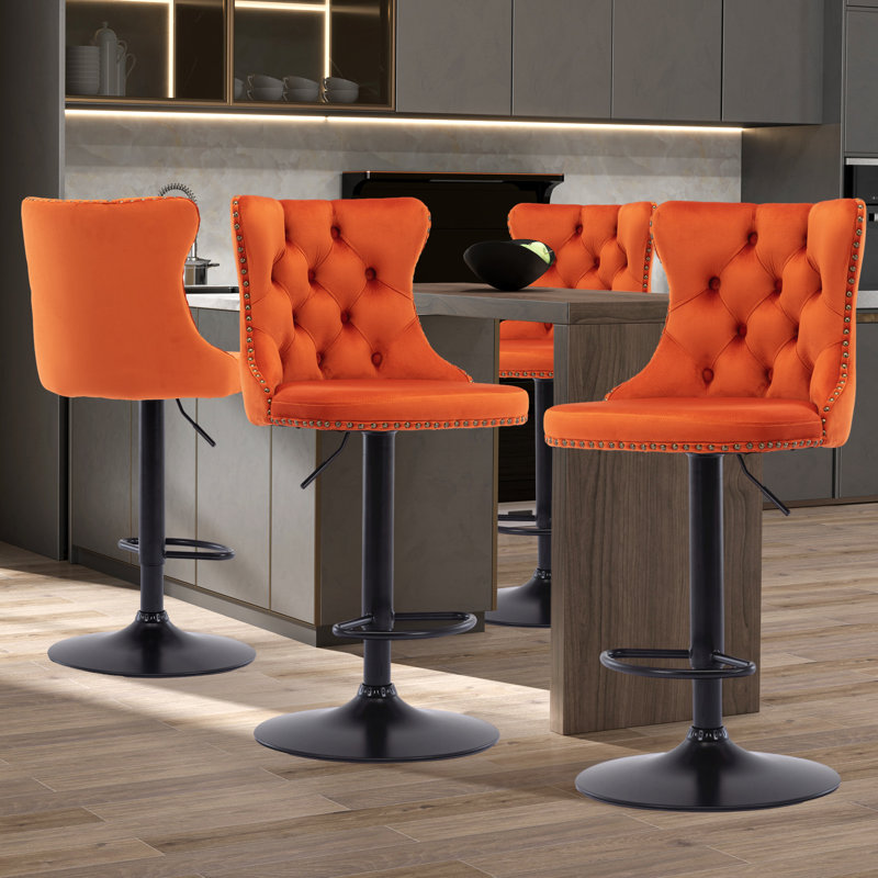 Tabourets de bar Kalinka, Noir, Orange, 4