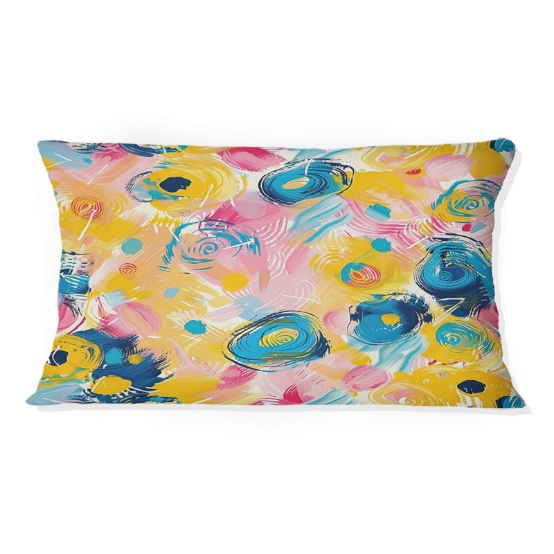 Coussin lombaire abstrait rose et bleu, Forme rectangulaire, H 12 po x l 20 po