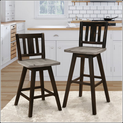 Ensemble de chaises de salle à manger pivotantes en bois d'hévéa massif, hauteur comptoir, offrant un soutien ergonomique confortable pour les îlots de cuisine.