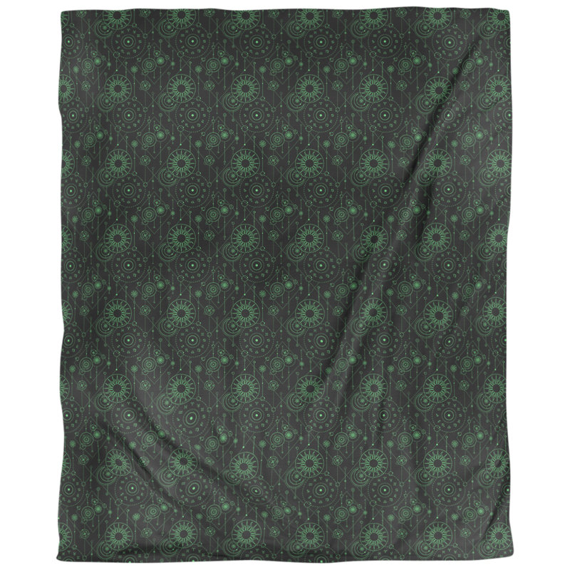 Tissu astrologie, Noir / Vert, L 58 po x l 36 po, Faux lin