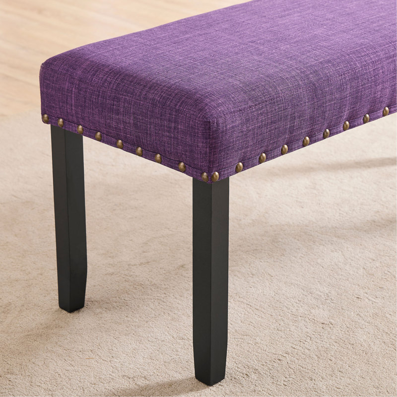 Fabric Dining Bench with Nailhead Trim, Purple