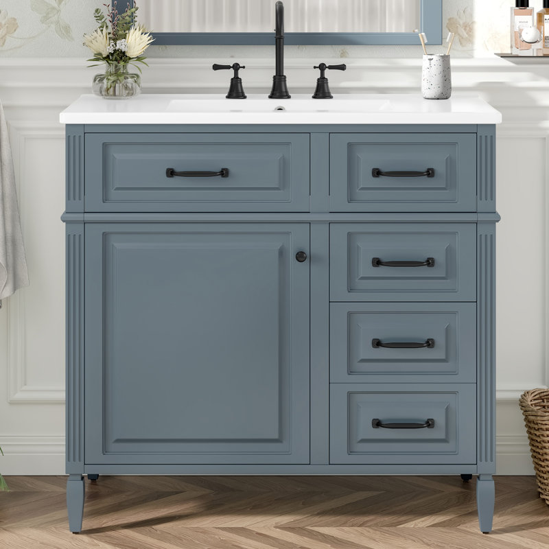Meuble-lavabo 36 po avec comptoir en céramique, Bleu gris