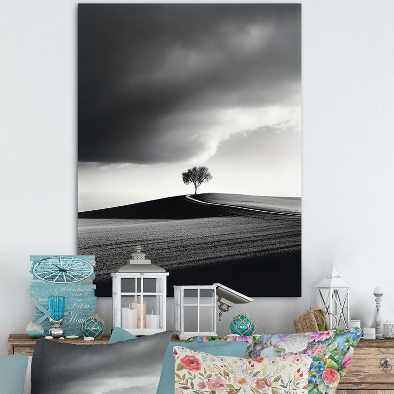 «Black and White Minimalisme Prairie Tranquility», reproduction sur toile, H 20 po x l 12 po x P 1 po, Toile tendue