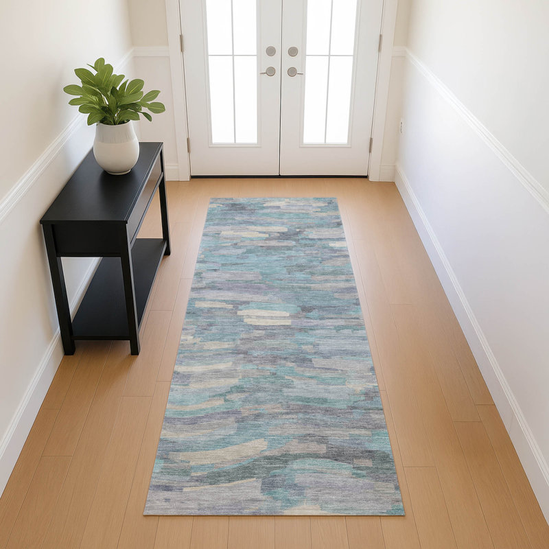 Machine Washable Indoor/Outdoor Huseby ACN2266 Stripes Rug, Runner 2'3" x 7'6"