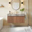 Meuble-lavabo suspendu moderne de luxe en noyer de 91 cm (36 po) avec lavabos, meuble de salle de bain familial suspendu, meuble de salle de bain en pierre frittée de style milieu du siècle